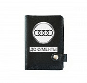 Обложка на автодокументы на кнопке с кармашками Документы АУДИ ,черная Глазов