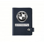 Обложка на автодокументы на кнопке с кармашками Документы БМВ ,синяя Глазов