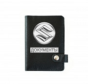 Обложка на автодокументы на кнопке с кармашками Документы Сузуки ,черная Глазов