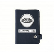 Обложка на автодокументы на кнопке с кармашками Документы Форд ,синяя Глазов