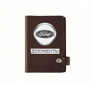 Обложка на автодокументы на кнопке с кармашками Документы Форд ,шоколад Глазов