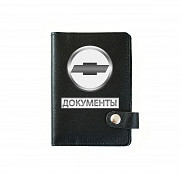 Обложка на автодокументы на кнопке с кармашками Документы Шевроле ,черная Глазов